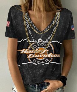 Harley Davidson Motorcycle Women V-neck T-shirt NABD52