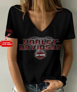 Harley Davidson Motorcycle Custom Name Women V-neck T-shirt NABS54