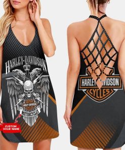Harley Davidson Motorcycle Custom Name Criss-Cross Open Back Dress NABD459