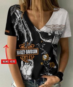 Harley Davidson Motorcycle Custom Name Women V-neck T-shirt NABS83