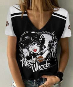 Harley Davidson Motorcycle Women V-neck T-shirt NABD25