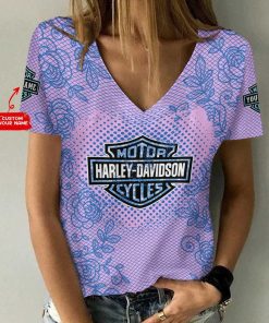Harley Davidson Motorcycle Custom Name Women V-neck T-shirt NABS49
