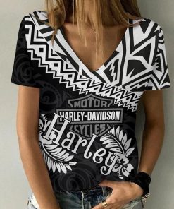 Harley Davidson Motorcycle Women V-neck T-shirt NABD28