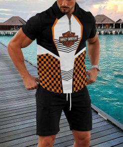 Harley Davidson Zipped Polo Shirt and Short Set NAQA518