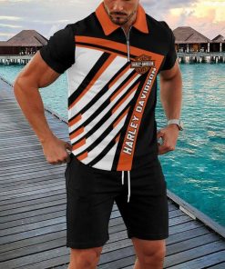 Harley Davidson Zipped Polo Shirt and Short Set NAQA516