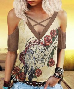 Harley Davidson Women's Cold Shoulder T-shirt With Criss Cross Strips NALA10
