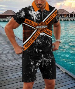 Harley Davidson Zipped Polo Shirt and Short Set NAQA515