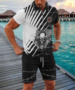 Harley Davidson Zipped Polo Shirt and Short Set NAQA519