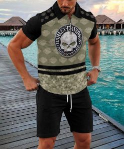 Harley Davidson Zipped Polo Shirt and Short Set NALA407