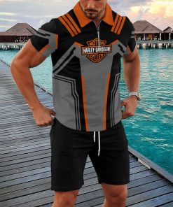 Harley Davidson Zipped Polo Shirt and Short Set NAQA521