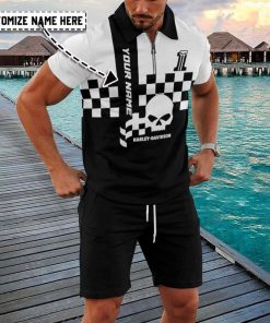 Harley Davidson Custom Name Zipped Polo Shirt and Short Set NALA411