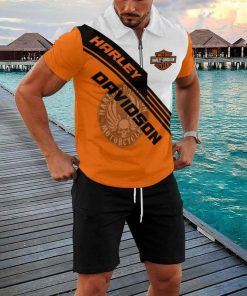 Harley Davidson Zipped Polo Shirt and Short Set NAQA520