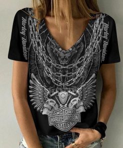Harley Davidson Motorcycle Women V-neck T-shirt NABD77
