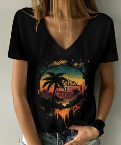 Harley Davidson Motorcycle Women V-neck T-shirt NABD69