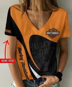 Harley Davidson Motorcycle Custom Name Women V-neck T-shirt NABD135