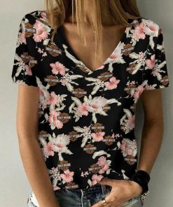 Harley Davidson Motorcycle Women V-neck T-shirt NABD137