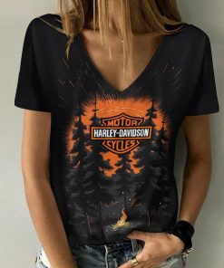 Harley Davidson Motorcycle Women V-neck T-shirt NABD487