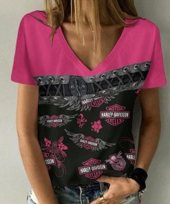 Harley Davidson Motorcycle Women V-neck T-shirt NABD99