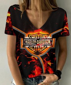 Harley Davidson Motorcycle Women V-neck T-shirt NABD29