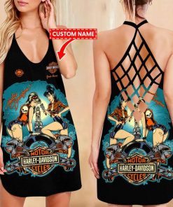 Harley Davidson Motorcycle Custom Name Criss-Cross Open Back Dress NABB301