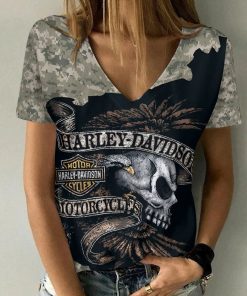 Harley Davidson Motorcycle Women V-neck T-shirt NABD31