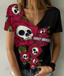 Harley Davidson Motorcycle Women V-neck T-shirt NABD138