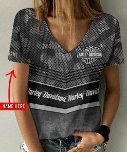 Harley Davidson Motorcycle Custom Name Women V-neck T-shirt NABD134