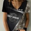 Harley Davidson Motorcycle Women V-neck T-shirt NABD480