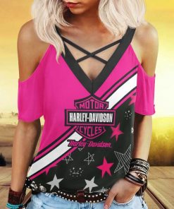 Harley Davidson Women's Cold Shoulder T-shirt With Criss Cross Strips NAJA29