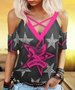 Harley Davidson Women's Cold Shoulder T-shirt With Criss Cross Strips NAJA18