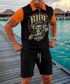 Harley Davidson Zipped Polo Shirt and Short Set NAJA89