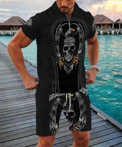 Harley Davidson Zipped Polo Shirt and Short Set NAJA92