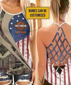 Harley Davidson Custom Name CRISS CROSS OPEN BACK CAMISOLE TANK TOP DESIGN 3D SIZE S - 5XL -NASA121